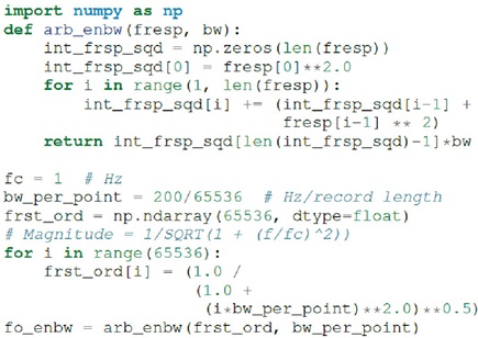 Figure 28. Python code example to calculate the effective noise bandwidth.