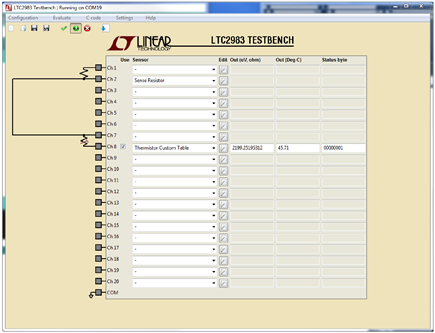 Figure 10. The GUI displays the calculated temperature as well as measured resistance, enabling quick checks of Rsense value.