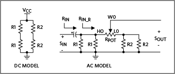 Figure 2. The DC and AC models for the circuit in Figure 1