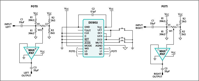 Figure 5. Preamplifier circuit with pushbutton attenuator