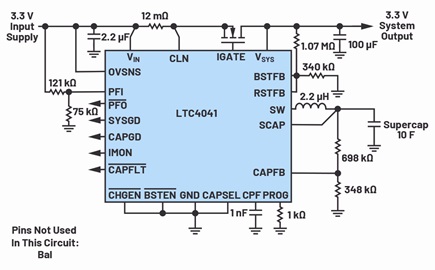 LTC4041 single supercapacitor backup for 3.3 V system