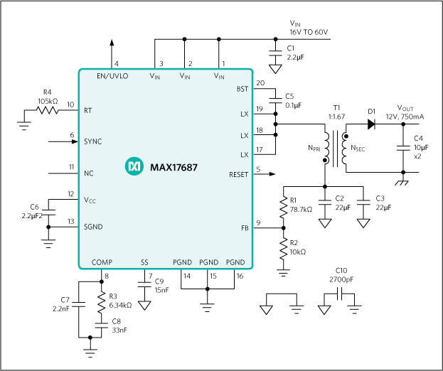 MAX17687：標準アプリケーション回路