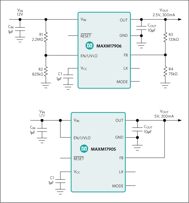 MAXM17904、MAXM17905、MAXM17906：標準アプリケーション回路