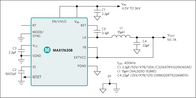 MAX17630：標準アプリケーション回路