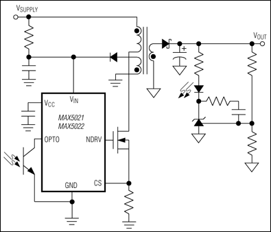 MAX5021、MAX5022：標準動作回路