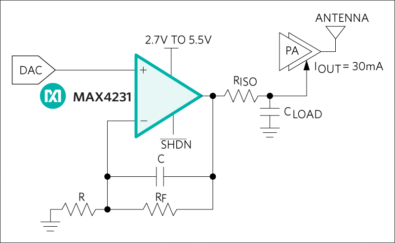 MAX4230、MAX4231、MAX4232、MAX4233、MAX4234：標準動作回路