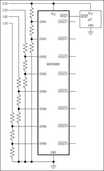 MAX16008、MAX16009：標準動作回路