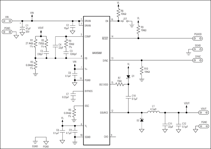 MAX5088、MAX5089：標準アプリケーション回路