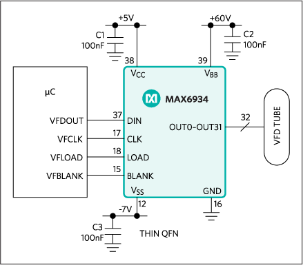 MAX6922, MAX6932, MAX6933, MAX6934: Typical Operating Circuit