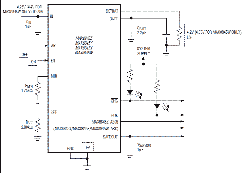 MAX8845Y、MAX8845Z：標準動作回路