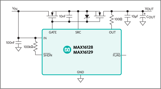 MAX16128、MAX16129：標準動作回路