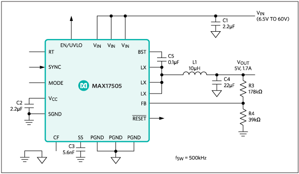 MAX17505：標準アプリケーション回路