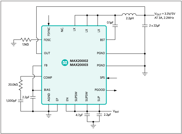 MAX20002、MAX20003：標準アプリケーション回路