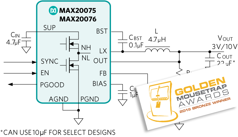 MAX20075、MAX20076：標準動作回路