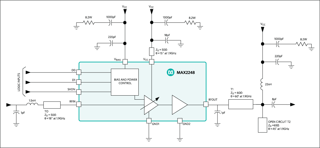 MAX2248：標準アプリケーション回路/ファンクションブロックダイアグラム