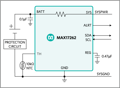 MAX17262：簡略残量ゲージ回路図