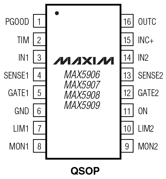 MAX5906/MAX5907/MAX5908/MAX5909 Pin Configuration