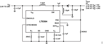 Figure 14. LT8364 Configuration for a 5 .6V Output