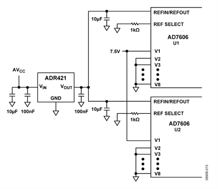 Simplified Diagram of Circuit Used to Test Part-to-Part Matching Between Two AD7606’s