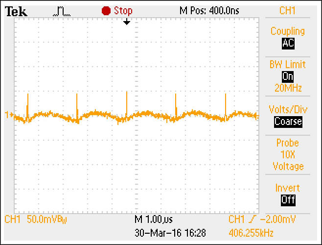 Figure 3. Output ripple at 500mA load, 5V<sub>OUT</sub>.