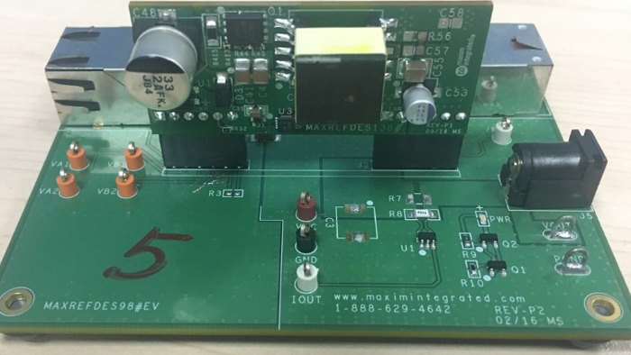 Figure 3. MAXREFDES128 connected to the MAXREFDES98#EV board