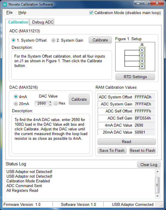 Figure 5. Novato calibration GUI.