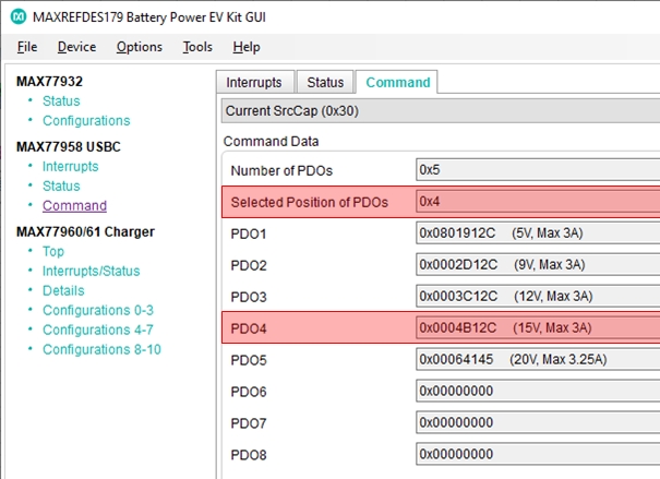 図21. 電流ソース能力(0x30)はネゴシエートされたPD電力プロファイルを表示。