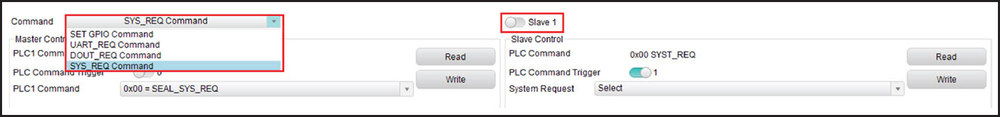 PLC Test, Command and Slave Selection