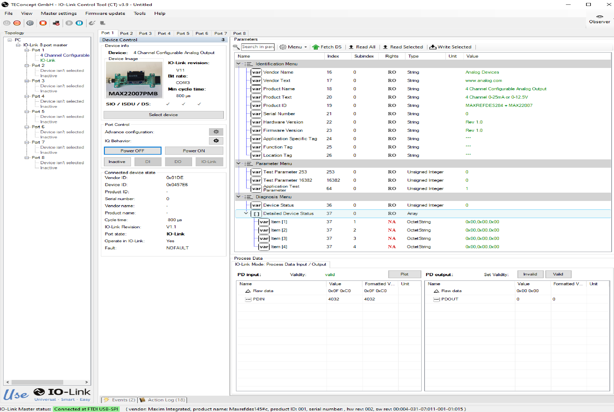 Figure 4. TEConcept IO-Link Control Tool GUI.