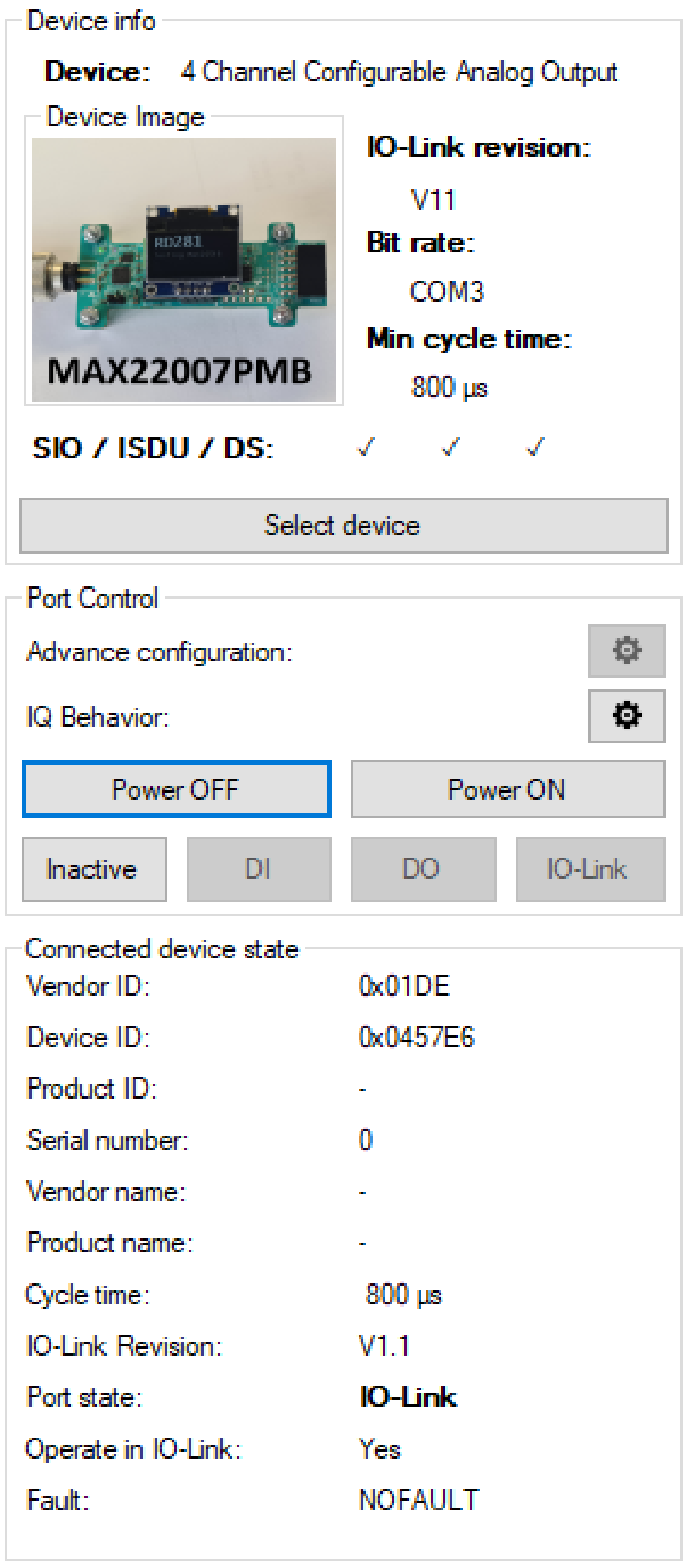 Figure 10. MAX22007PMB# Connected at Power-Up (IODD Automatically Setected).