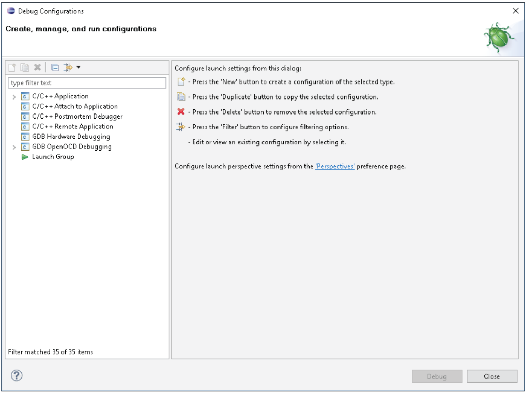 Figure 18. Debug Configurations Window.