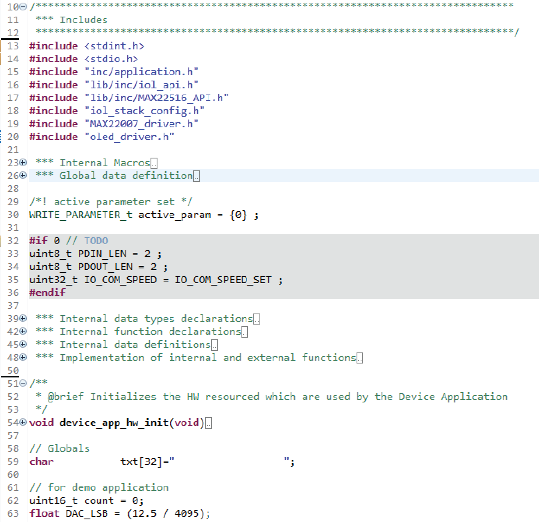 Figure 30. Header Files Within application.c.