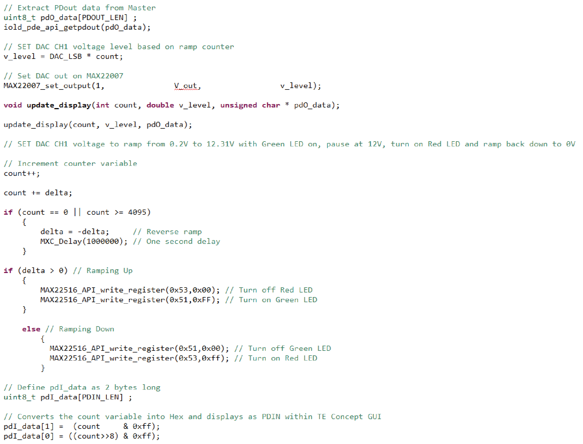 Figure 36. Code Used for DAC Output Controlled by Ramp.