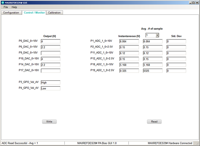 Figure 9. Screenshot of MAXREFDES39# software – Control / Monitor tab.