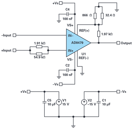 Figure 6. AD8479 when G = 10: final schematic.