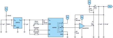 Figure 1. A push-button-controlled high voltage switching regulator with variable output.