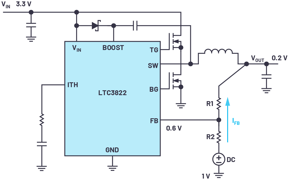 Figure 2. Circuit of Figure 1 modified to generate output voltages of less than 0.6 V.