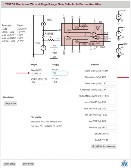 Figure 3. A screenshot from the LT1997-2 design tool with attenuation = 22.