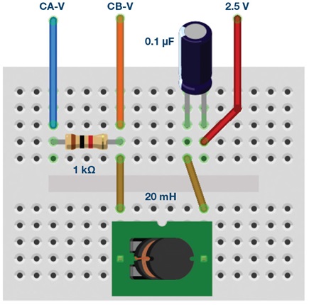 Figure 4. Band reject filter breadboard connections.