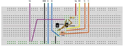 Figure 9. Breadboard circuit for a lower effective forward voltage drop of a diode.