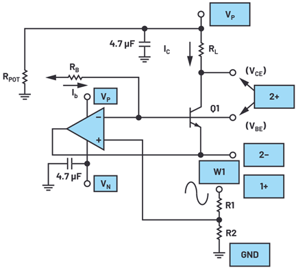 Figure 5. Alternate common emitter amplifier test configuration.