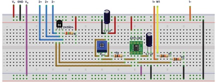 Figure 6. Alternate common emitter amplifier test configuration breadboard connection.