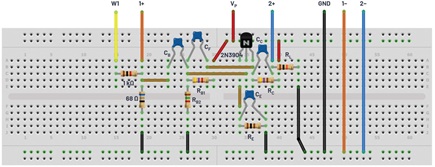 Figure 6. Common emitter BJT amplifier breadboard connection.