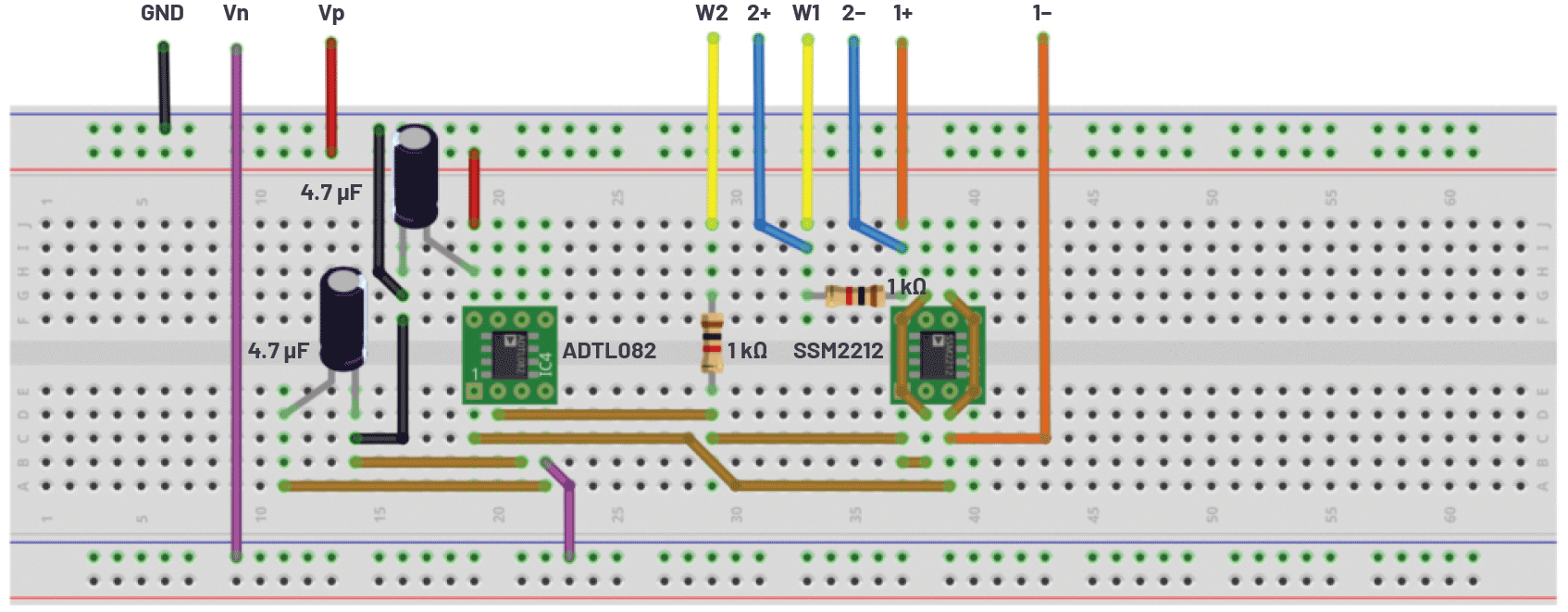 図3. 図1の回路（オペアンプあり）を実装したブレッドボード