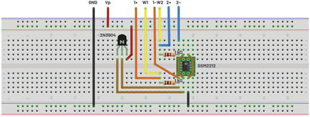 Figure 8. Breadboard connection of a current mirror with base current compensation.