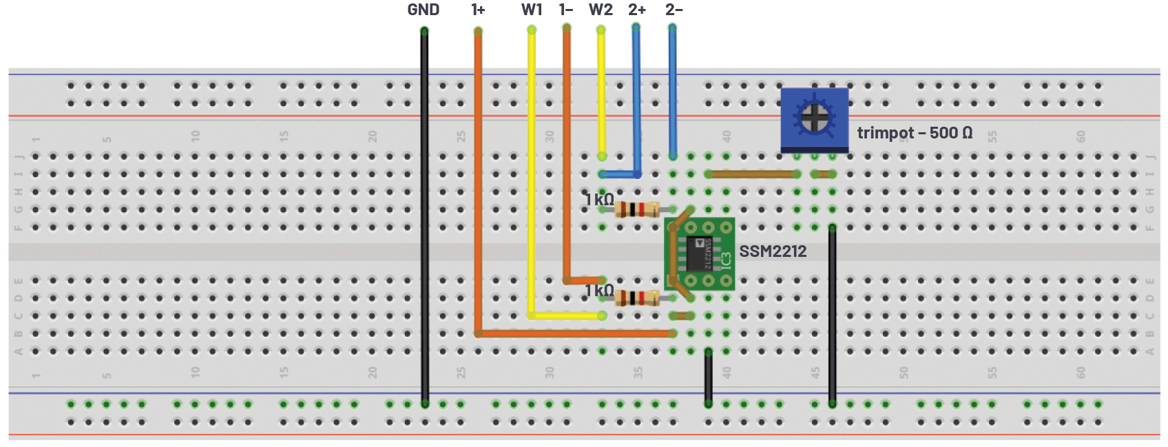 図14. 図13の回路を実装したブレッドボード