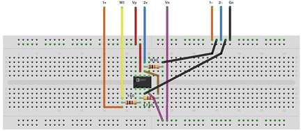 Figure 9. Inverting amplifier breadboard circuit.