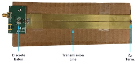 Figure 5. Discrete balun and terminated transmission line, before affixing to the tank.