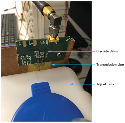 Figure 6. Example design showing transmission line affixed to the side of the tank.