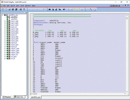 Figure 6. Sample component description in an IBIS model using Cadence Model Integrity.